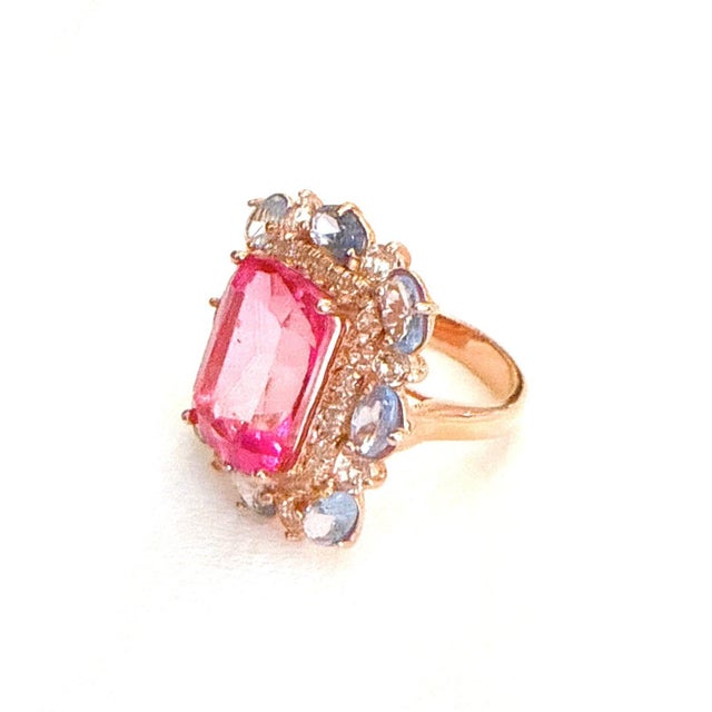 Ruby Red Classic Italian Bochic "Capri" Ruby & Tanzanite Ring Set In 18K Gold & Silver For Sale - Image 8 of 18