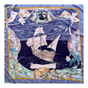 Hermès Scarf “Christophe Colomb Découvre L’amerique”, Blue, 1992