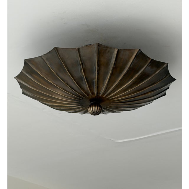 Brass Handmade Brass Flush Mount Ceiling Light | Sculptural Flower Petal Light Fixture For Sale - Image 8 of 13