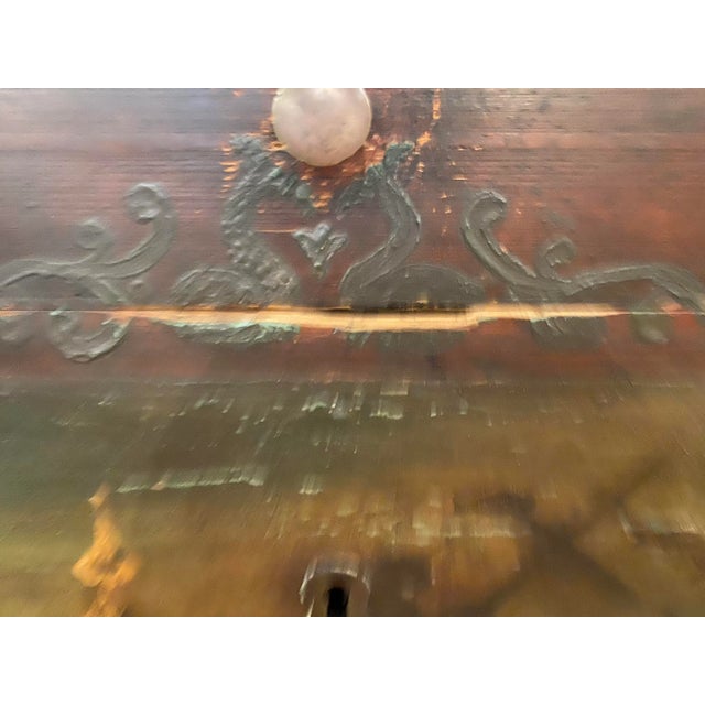 Oxblood Red Antique Dome Top Hand Painted Trunk For Sale - Image 8 of 10