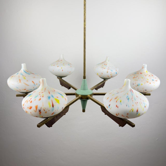 Mid-Century Chandelier with Teak and Murano Glass from Stilnovo, Italy, 1950s For Sale - Image 13 of 18