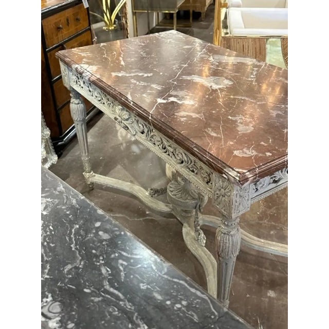 White 19th Century French Louis XVI Carved and Painted Center Table For Sale - Image 8 of 8