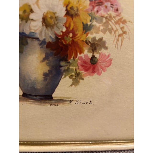 Mid-Century Modern Authentic Mid-Century Modern Floral Still Life Print in Original Gold Frame – 10.5” Square For Sale - Image 3 of 5