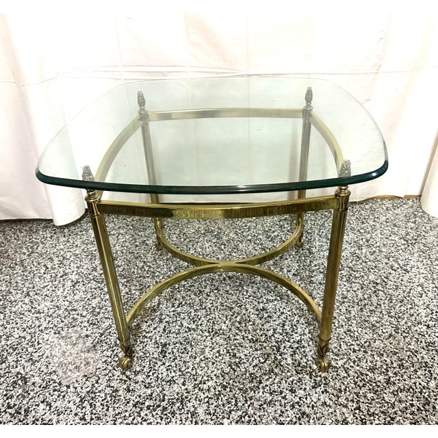 Hollywood Regency La Barge Brass Glass Top End Table For Sale - Image 3 of 8