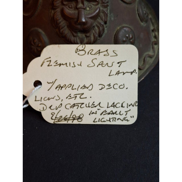 Antique Flemish Brass Snotneus Oil Lamp Ornate Copper Lion Mask Fat Light 19thC For Sale - Image 18 of 18