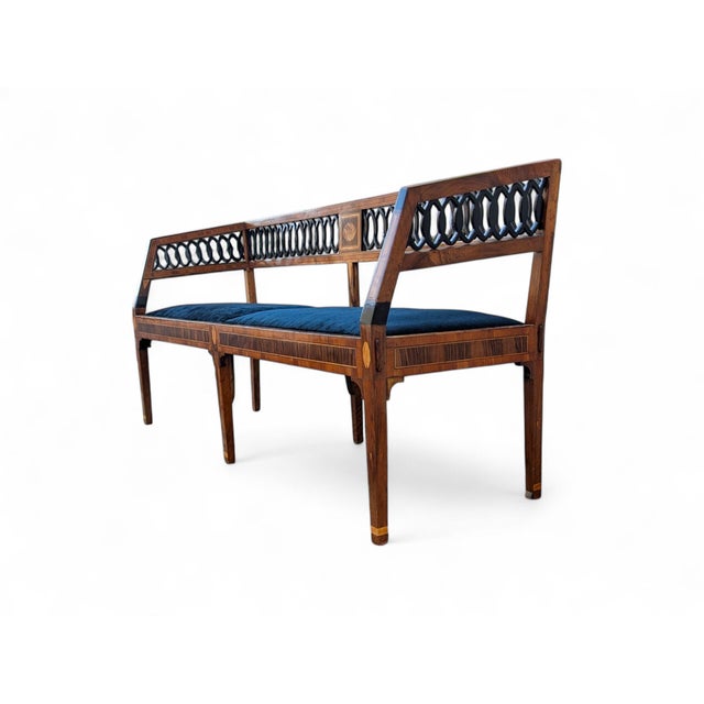 Neoclassical Style Walnut Bench with Maple Inlays For Sale - Image 4 of 11