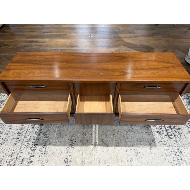 Vintage Mid-Century Modern Walnut Long Dresser With Mirror Kent Coffee Style For Sale - Image 11 of 16