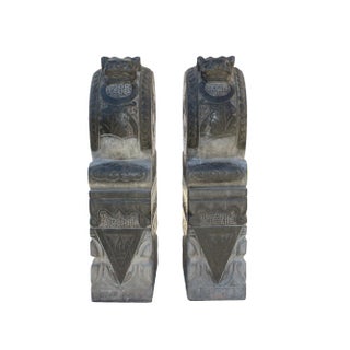 Chinese Gray Black Stone Fengshui Foo Dogs Door Block Drum Statue - a Pair For Sale