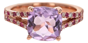 Amethyst Pink Sapphire Diamond Rose Gold Cocktail Ring, Size 7