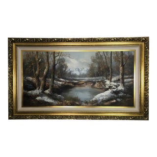 Mid 20th Century "The Rockies" Mountain Landscape Oil Painting, Framed For Sale