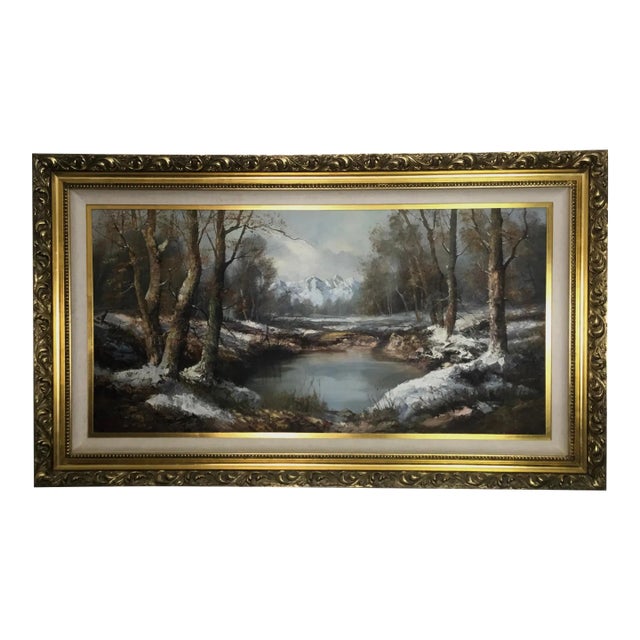 Mid 20th Century "The Rockies" Mountain Landscape Oil Painting, Framed For Sale