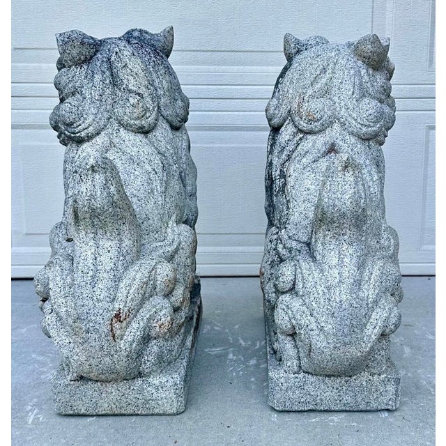Rare Late 19th Century Meiji Era Japanese Granite Komainu Guardian Lions Hand Carved Stone Foo Dogs / Shishi Pair (C. 1890) For Sale - Image 15 of 18
