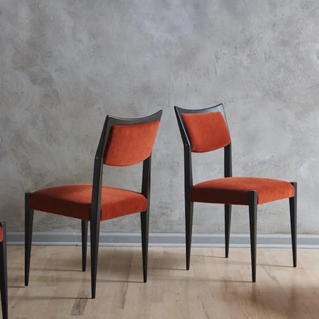 Set of 4 Wood Frame Dining Chairs in Rust Velvet, Italy 1960s For Sale - Image 4 of 12