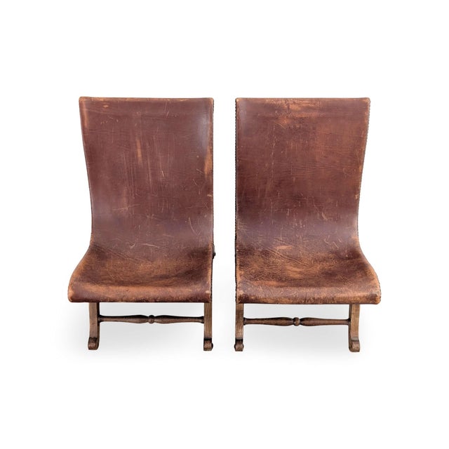 Mid-Century Modern Vintage Chairs in Almazan Oak and Leather by Pierre Lottier, 1950s, Set of 2 For Sale - Image 3 of 11