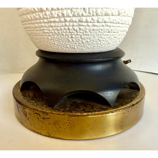 Mid-Century Modern Mid 20th Century Hollywood Regency Textured White Ceramic Table Lamps With Sculptural Wood Bases - Pair For Sale - Image 3 of 12