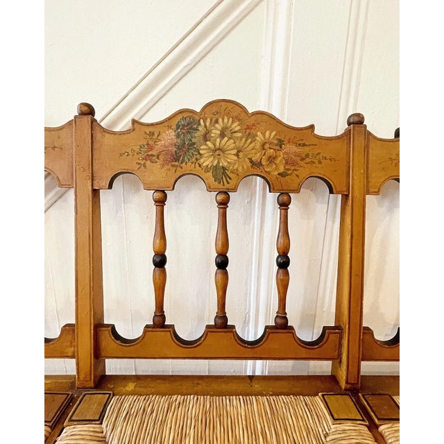 Goldenrod Late 19th Century American Painted Rush Seat Bench For Sale - Image 8 of 10
