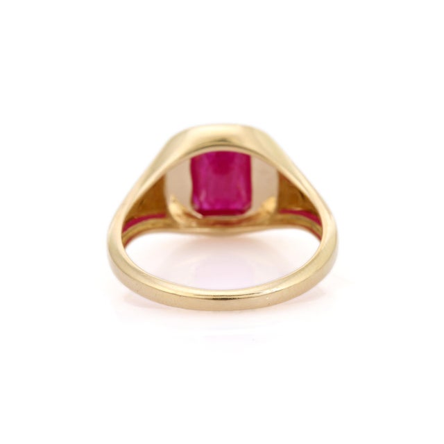 Metal 14k Gold Signet Ring With Bezel Set Ruby Gemstone Size 5.5 For Sale - Image 7 of 11
