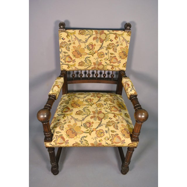 Antique French Transitional Renaissance Revival Upsholstered Armchair in Walnut, 1920s For Sale - Image 6 of 17