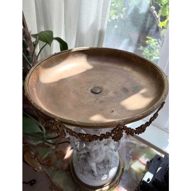 Early 20th Century Antique Porcelain Three-Putti Centerpiece With Gilt-Metal Tray, 17” For Sale - Image 5 of 10