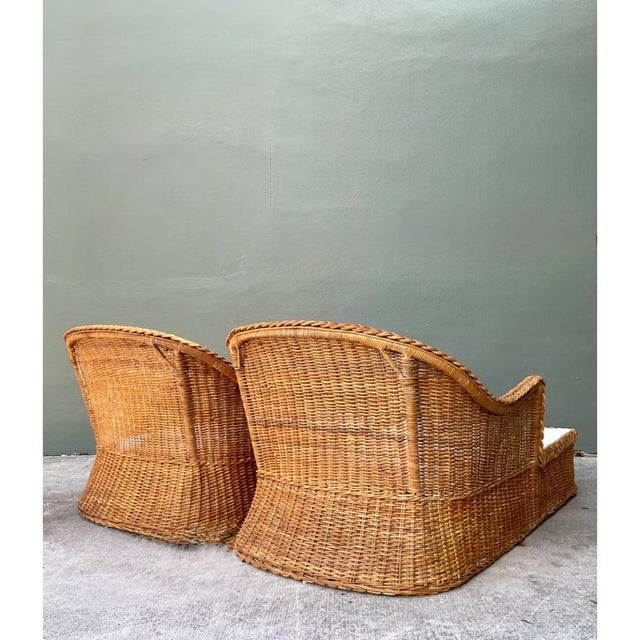 Vintage Braided Rattan Chaise Lounges - Pair For Sale - Image 11 of 15