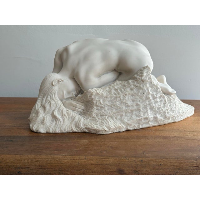 Vintage Italian figurative nude female sculpture made of recomposed stone, a mix of alabaster, marble powder, and resin....