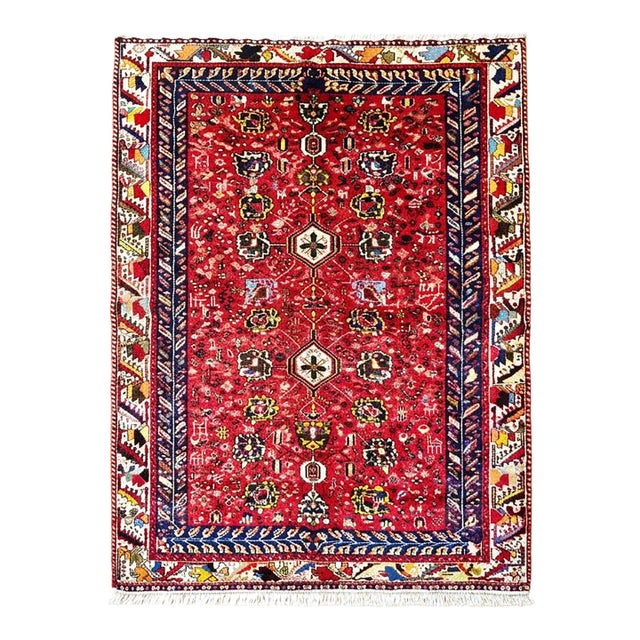 Antique Persian Hamedan Hand-Knotted Rug 5'8" X 7'9" For Sale