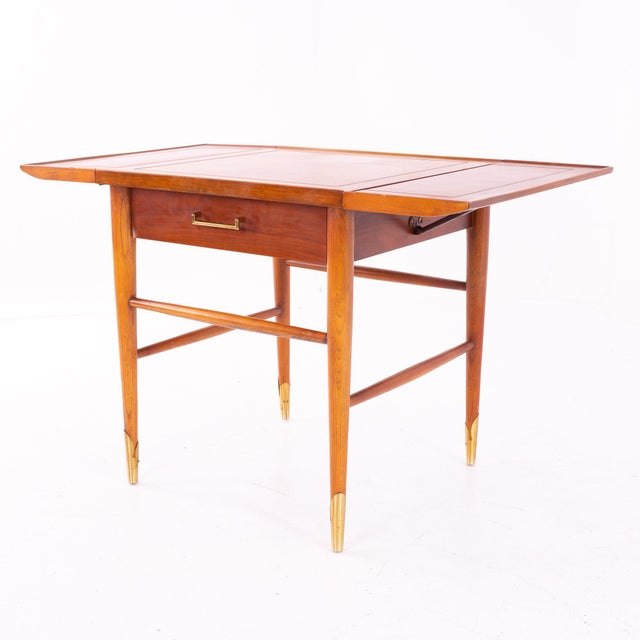 Lane Copenhagen Mid Century Walnut and Brass Drop Leaf Side Table