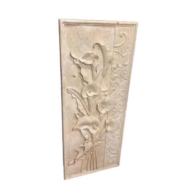 This exceptional vintage stone relief panel features a high-relief carving of elegant calla lilies gracefully cascading...