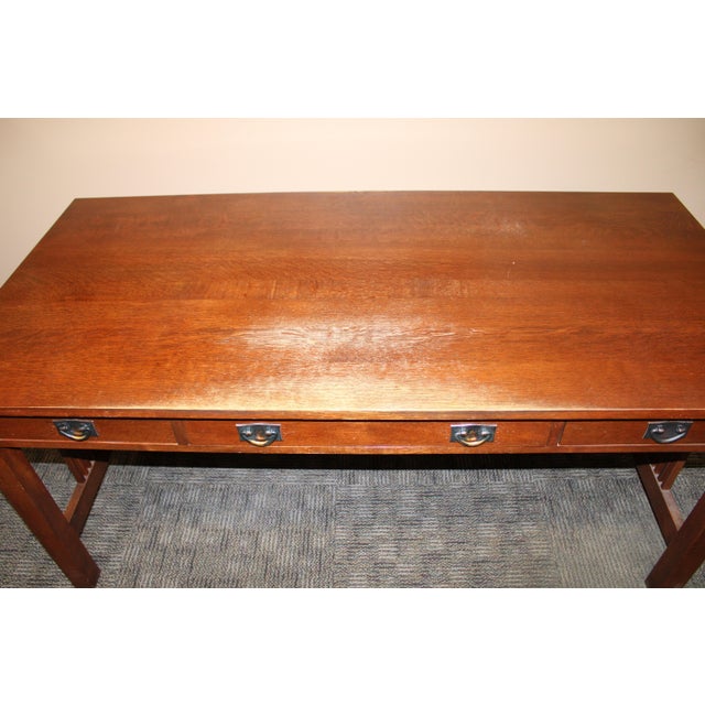 2010s Stickley 3-Drawer Library Table Writing Desk For Sale - Image 5 of 5