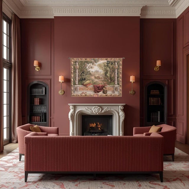 This tapestry is inspired from a series of hangings known as Tenture des Maisons Royales (Series of French Royal Palaces),...