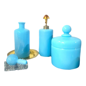 Antique Portieux Vallerysthal Blue Opaline Glass Collectibles - Set of 3
