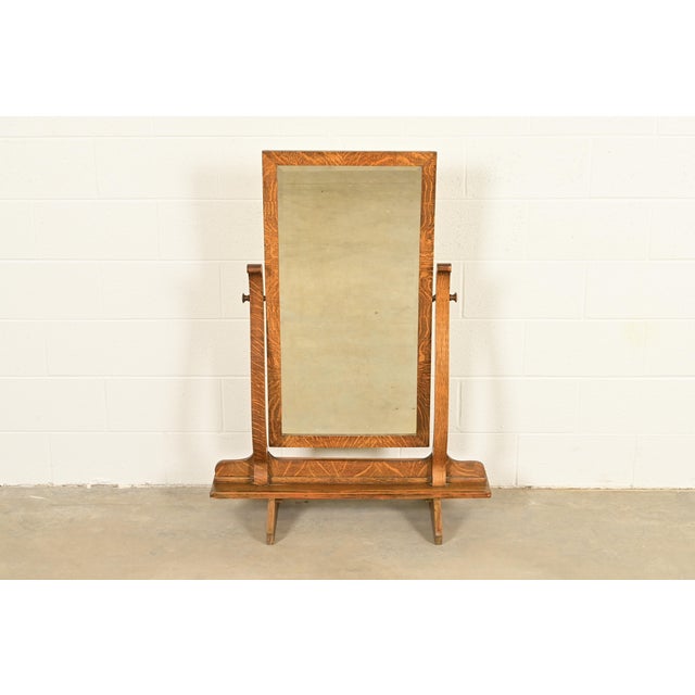 Stickley Style Antique Mission Tiger Oak Arts & Crafts Full Length Cheval Floor Mirror, Circa 1920s For Sale - Image 10 of 10