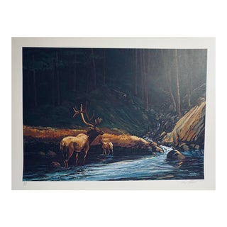 1977 "The Old Bull" Wildlife Lithograph Numbered 253/500 by Bill Elliott For Sale