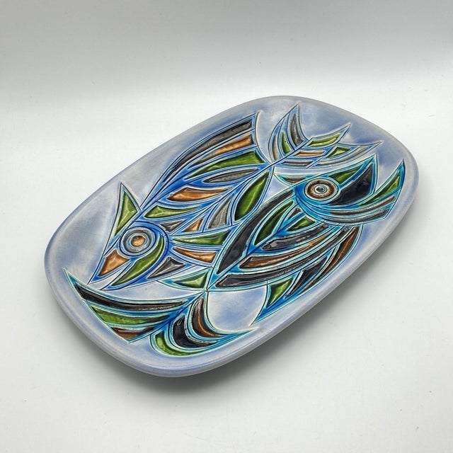 Avraham Gofer Modernist Signed Wall Decor Plate With Abstract Fish Motif For Sale - Image 11 of 18