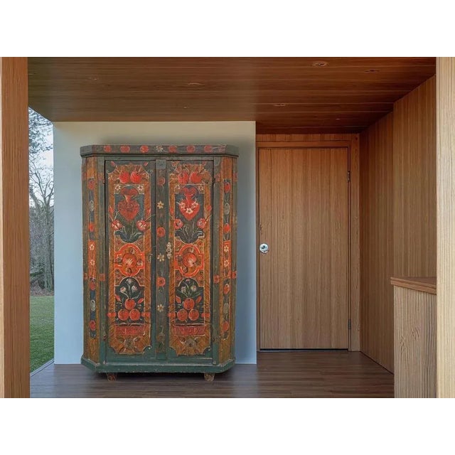 Antique Blue Floral Painted Cabinet in Fir, 1800s For Sale - Image 13 of 18