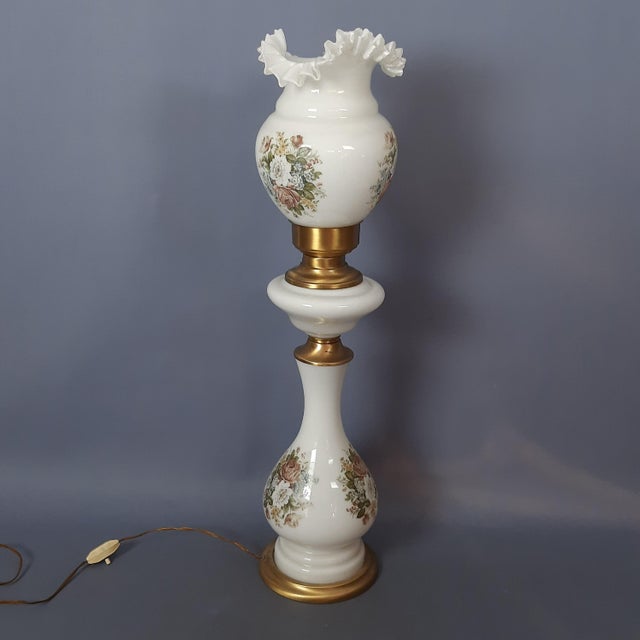 1950s Large Brass Glass Table Lamp with Floral Motifs, 1960s For Sale - Image 5 of 18