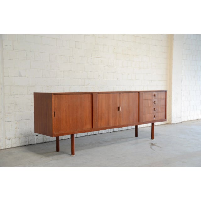 Mid-Century Modern Vintage Danish Teak & Brass Sideboard with Tambour Doors by Ejnar Larsen & Aksel Bender for Næstved Møbelfabrik For Sale - Image 3 of 18