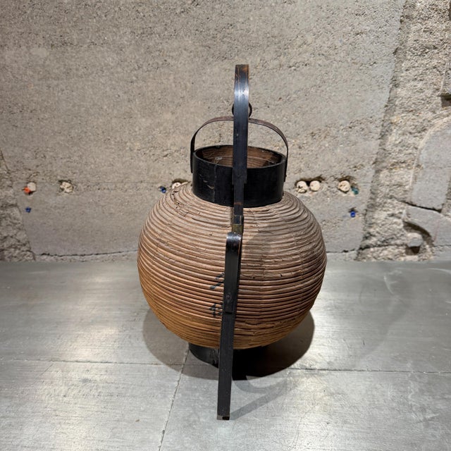 Vintage Japanese Chochin Lantern With Woven Bamboo Exterior For Sale In San Diego - Image 6 of 12