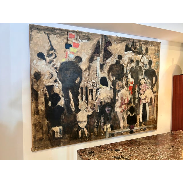 Large scale port scene, oil on canvas painting by Alexandre Sacha Garbell, signed in front and back.