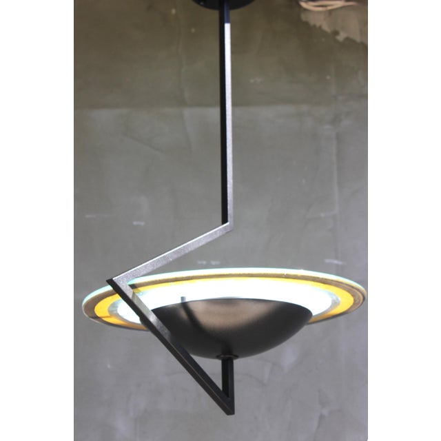 Italian Suspension Lamp in Wrought Iron and Colored Glass by Daniela Puppa, 1970s For Sale - Image 6 of 17