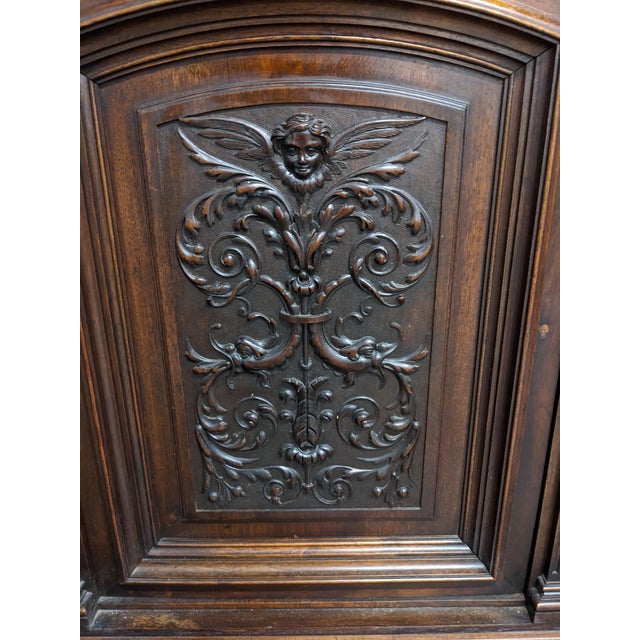 Brown 19th Century French Renaissance Vintage Carved Buffet With a Marble Top For Sale - Image 8 of 14
