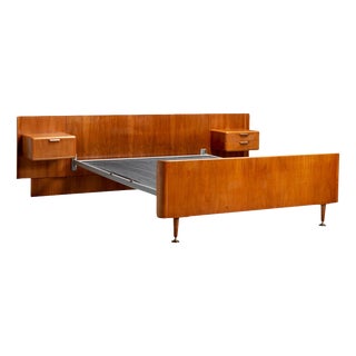 Northern European Modern Double Bed with Integrated Floating Nightstands, 1950s For Sale