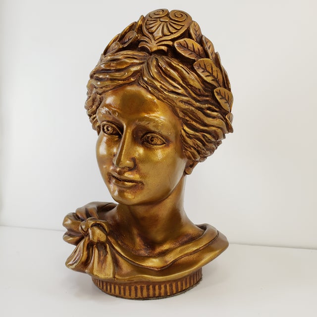 Vintage Bronze Lady Goddess Head Bust Sculpture, Universal Statuary