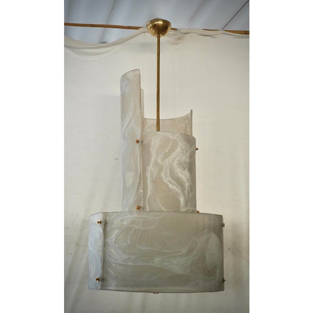 Metal Murano Art Glass and Brass White Round Chandelier, 2000 For Sale - Image 7 of 11
