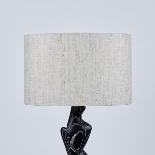 1950s Rare Pair of French Sculptural Cerused Oak Lamps, 1950's For Sale - Image 5 of 8