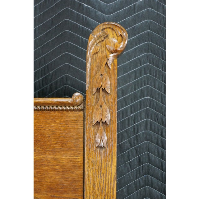 Antique 19th C. American Victorian Carved Golden Oak Paneled High Back Bed Frame For Sale - Image 12 of 18