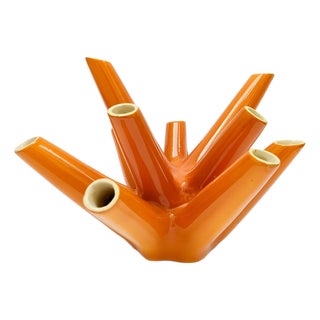 Single-Flower Vase in Amber Coral Ceramic from Vibi Turin, 1960s For Sale