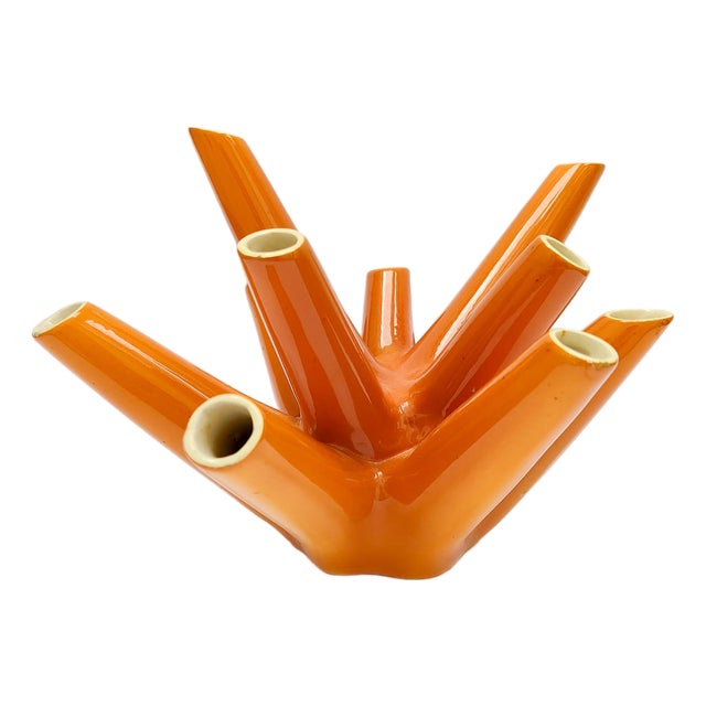 Single-Flower Vase in Amber Coral Ceramic from Vibi Turin, 1960s For Sale