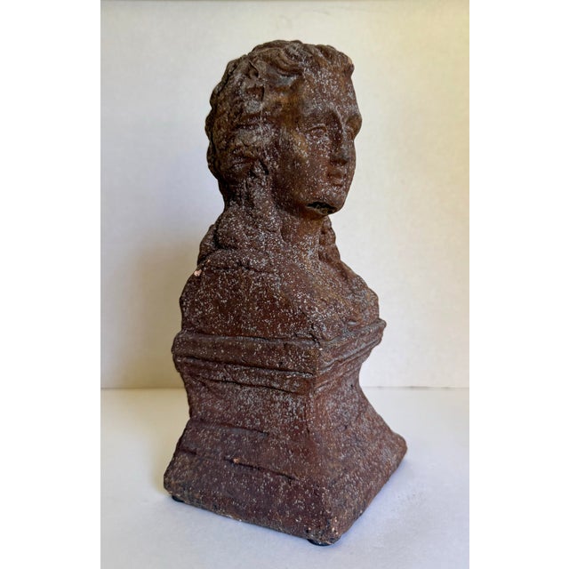 Neoclassical Style Cast Stone Female Bust With Weathered Terracotta Finish For Sale In Los Angeles - Image 6 of 11