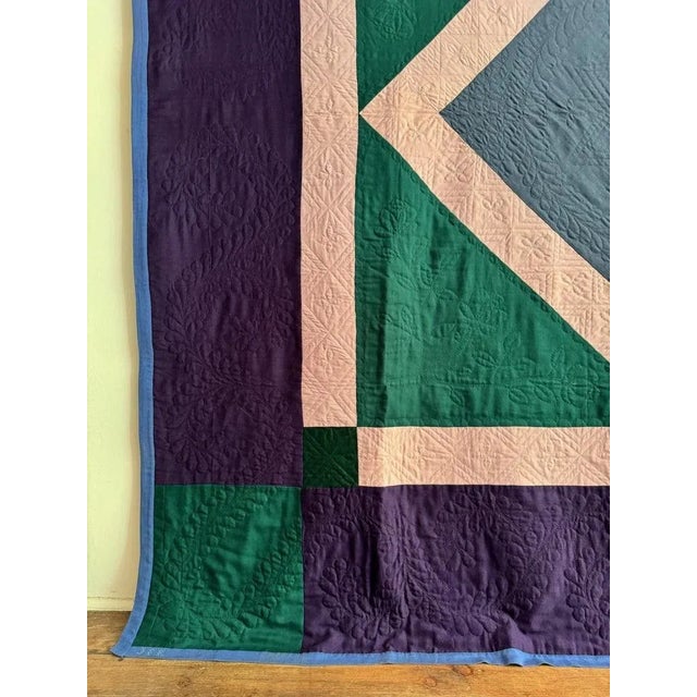 Rustic Antique Wool Amish Diamond in a Square Quilt For Sale - Image 3 of 9
